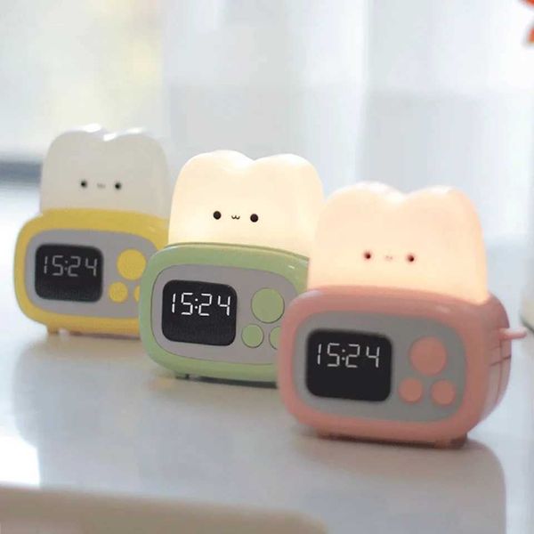 Cute Bread Maker Alarm Clock USB Rechargeable Lamp Bedside Table Desk Alarm Clock Children Gift Y250114
