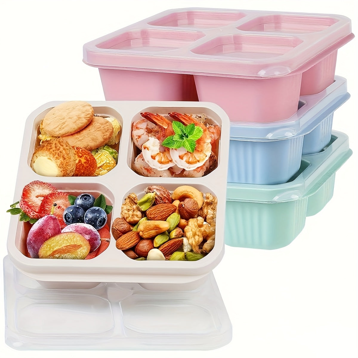 TEMU 4pcs Microwave- Bento Box Lunch Containers With Lids - 4-compartment Divided Food Storage, Pp Plastic Meal Prep Trays For Adults, School, Work,