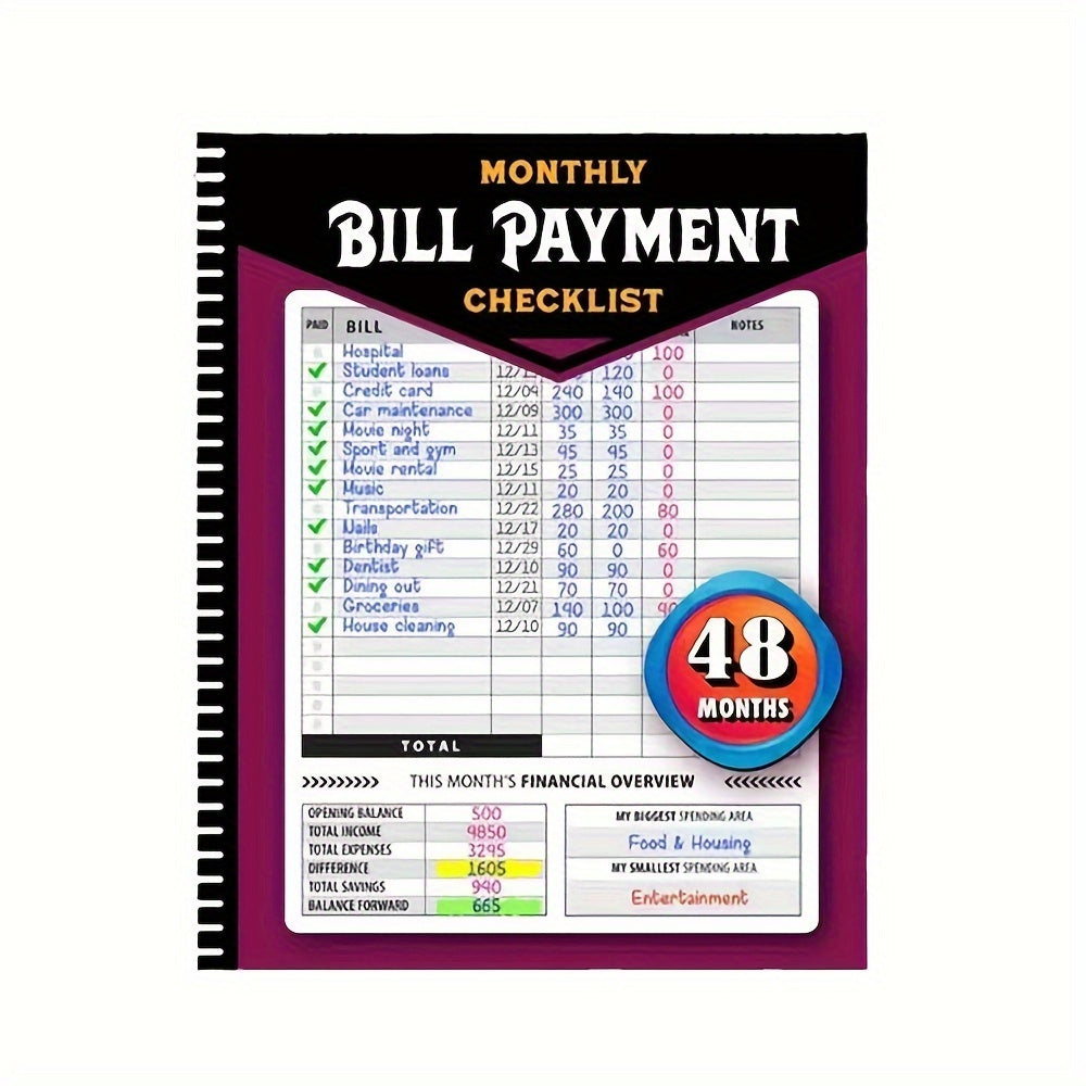 TEMU 1pc 48-month Bill Payment And Budget - Monthly Financial Organizer Notebook, Household Expense List, , English, Paper Material