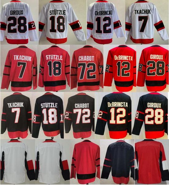 Men 2023 Hockey Reverse Retro 18 Tim Stutzle Jerseys Blank 7 Brady Tkachuk 72 Thomas Chabot 12 Alex DeBrincat 28 Claude Giroux Red Black Whi
