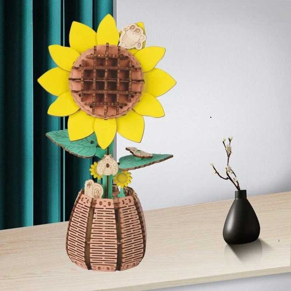 3D Wooden Three-dimensional Puzzle Wooden Puzzle Assembling Toy Handmade Ornament Decoration Girl Educational Toys Sunflower W250117