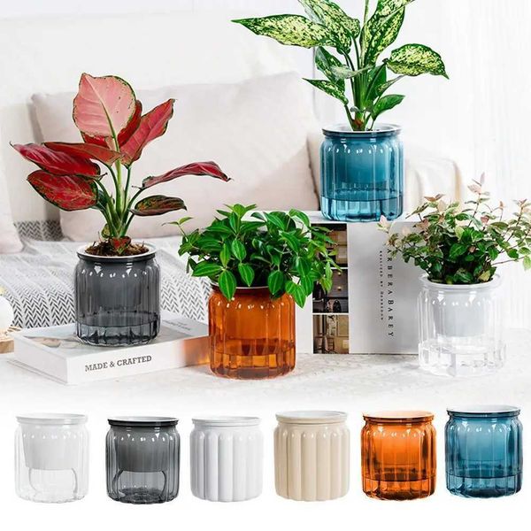 Planters Pots NEW Hydroponic Plants Pot Self Watering Flowerpot Indoor Mini Succulent Planter Tabletop Vase Self-watering Plastic Pot S24122