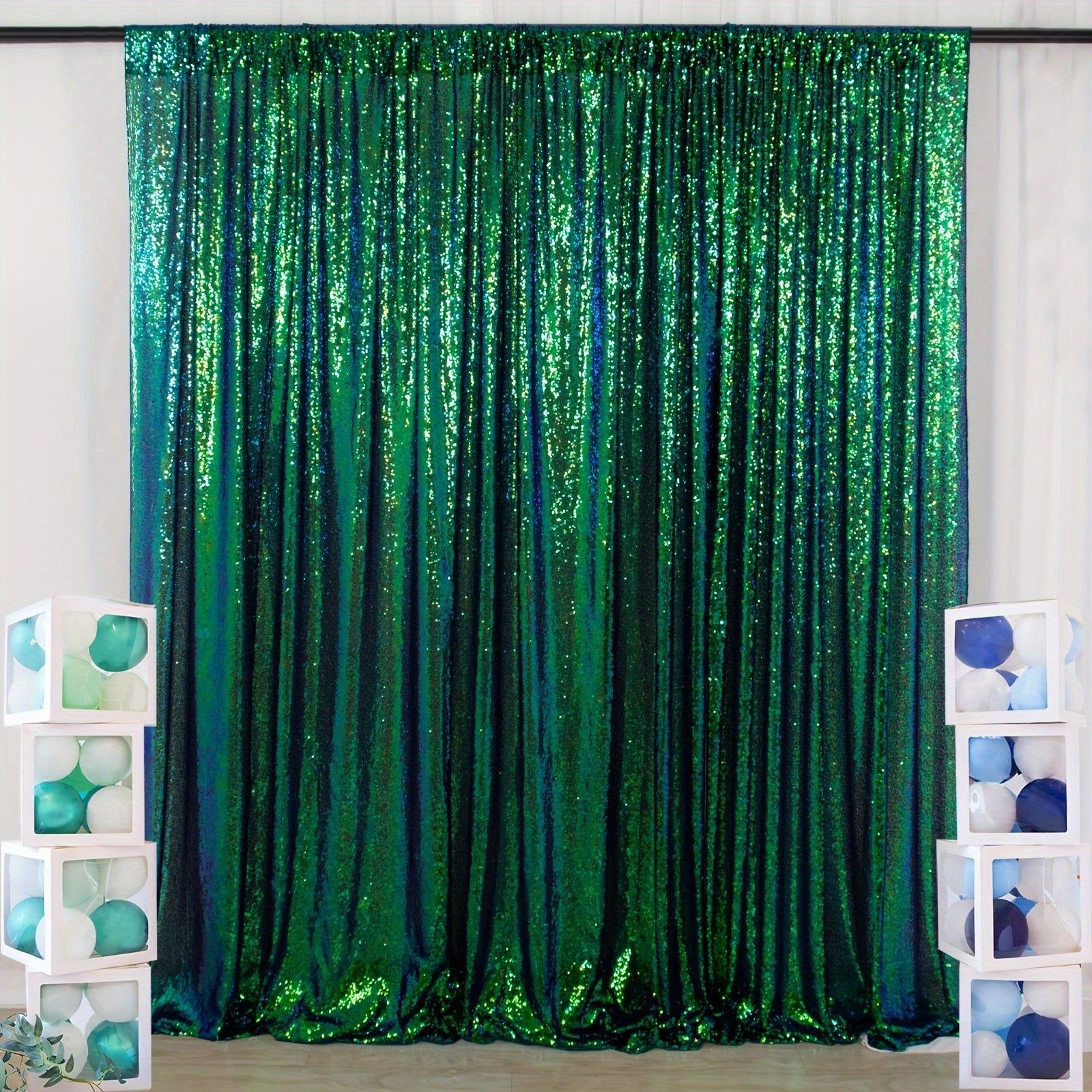 TEMU Christmas Shinybeauty 4x8ft Party Backdrop Curtain - -emerald Green With Shimmering Sequins, No Electricity Needed, Installation For Wedding,