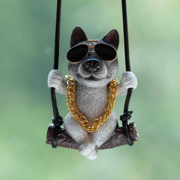 Interior Decorations Resin Sunglasses Swinging Husky Car Decoration Dog Automatic Rearview Mirror Pendant Cartoon Animal Model Couple Access