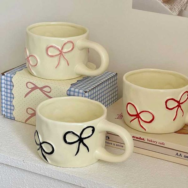 300ML Ceramic Cup Bow Cream Style Cup Coffee Cup Creative Office Afternoon Tea Cup Friend Birthday Gift CL240905