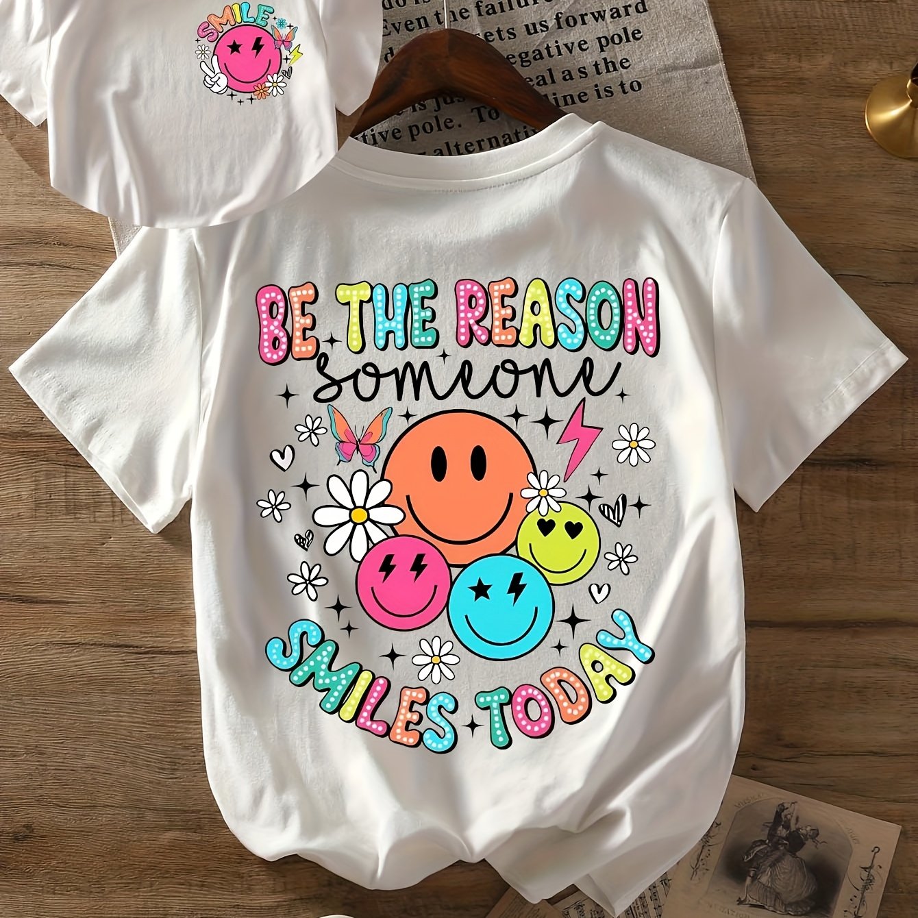 TEMU Women's " Today" Graphic T-shirt - Pink Casual Crew Neck Short Sleeve Top With , Summer & Spring Essential, Spring Casual Wear|casual Fit