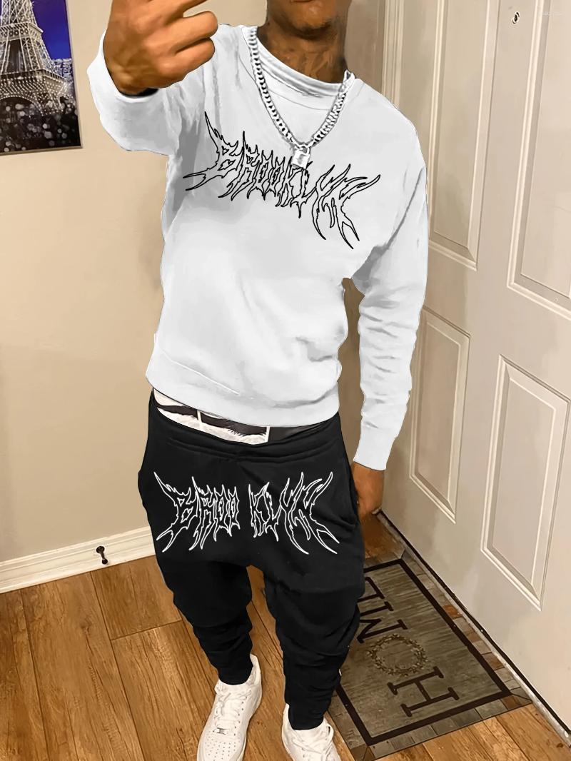 Men&#039;s Tracksuits Autumn Trendy Sweatshirt Sweatpants Set Daily Loose Casual Fit Printed Hundred Long Sleeve 2 PiecesSet