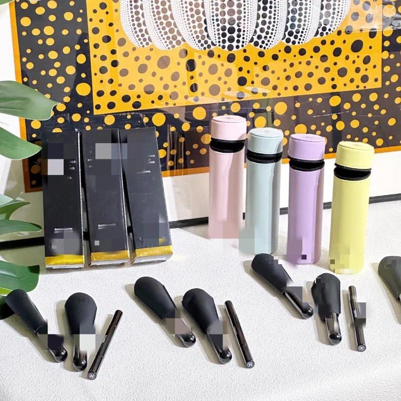 Festive Supplies Classic Letter Logo Makeup Brush Set - Cylinder Storage Box Included (Foundation Powder Blusher Eye Shadow)