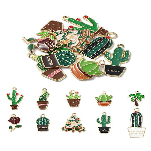 10 Uds. Colgantes esmaltados de aleación de plantas de 10 estilos.