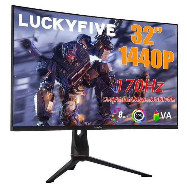 Monitors 32 Inch 170Hz 1440P Curved Gaming Frameless PC Monitor with Speakers Eye Care 1500R/1ms/Tilt/Swivel/Pivot/Height/RGB Y240626YT07