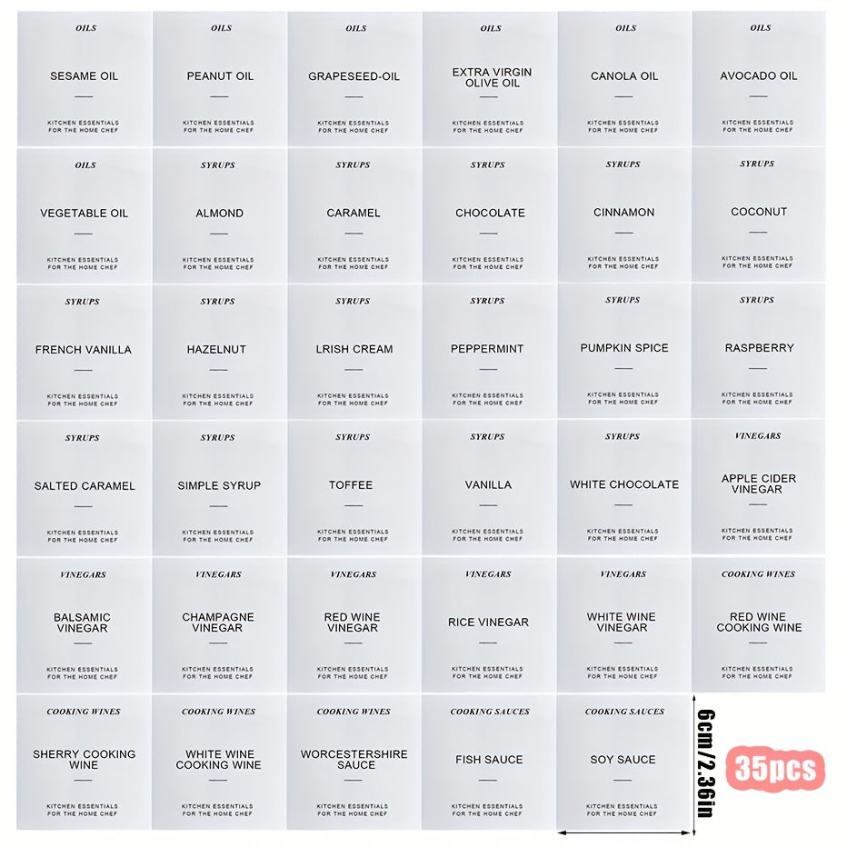 TEMU 35pcs Waterproof Removable Pvc Stickers For Kitchen, Olive Oil, Red , Coffee Syrup Labels - Non-food Contact Adhesive Decals, Waterproof Pvc