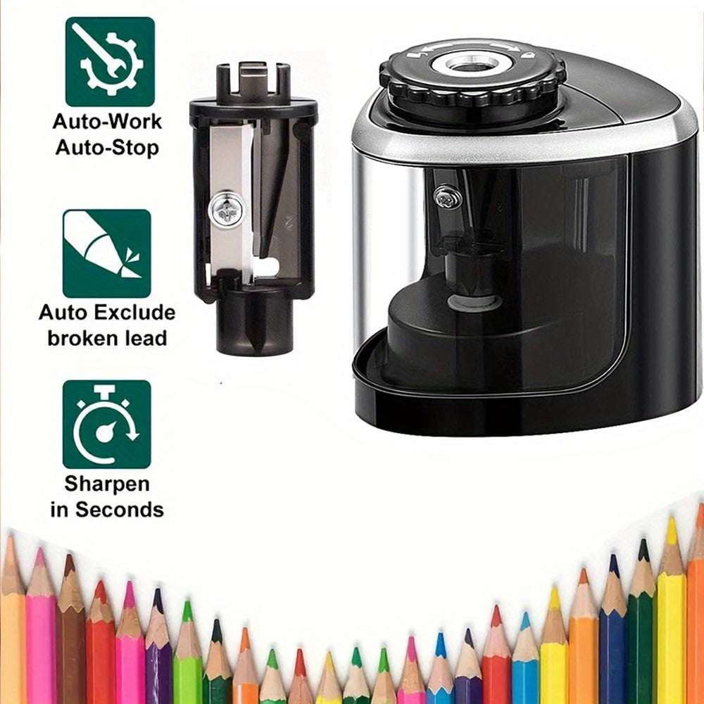 TEMU Electric Pencil Sharpener - Sleek , No Battery Needed, Safety & Auto-feed Function, Broken Lead Removal, Compact Desktop For Office & Home Use,
