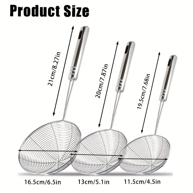 TEMU 3pcs Stainless Steel Colander Set, Slotted Spoon For Kitchen Cooking, Oil Filter & Vegetable Drainer, Multi-use Utensils