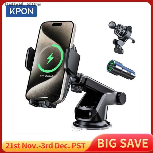 Cell Phone Mounts Holders KPON Car Wireless Charger Car Phone Stand Air Vent Installation Stand 360 Rotating Thick Shell Auto 15W Suitable f