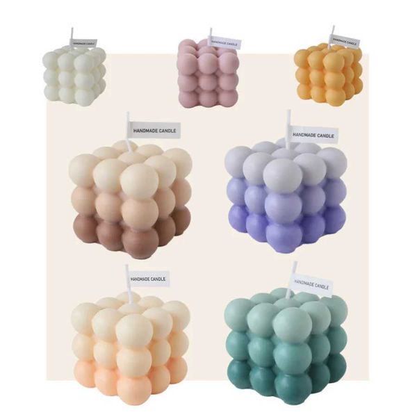 1pc 150g Magic Cube Shaped Candle Creative Handcrafted Macaron Scented Candle Lovely Bubble Cube Candle Home Decor Y250118