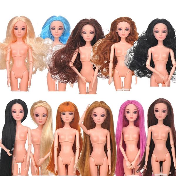 Dolls 32CM 1-6 BJD 12 Movable Jointed 3D eyes Straight and Curved Multi-colored Hair Toys For Girls Naked Body 221201