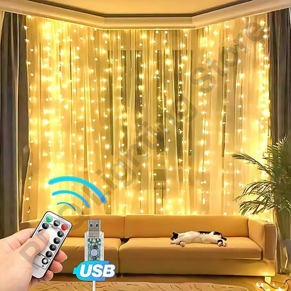 Christmas Decorations Led Curtain Lights Fairy Decoration Chambre For Wedding Ramadan Navidad Home Festoon Garland Bedroom Usb Remove 230919