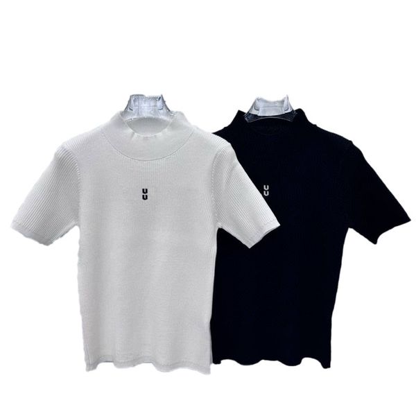 Embroidered Women Knitted Shirt Summer Slim Tanks Tees Fashion Pullover Short Sleeve Knitwear Casual Daily T Shirts