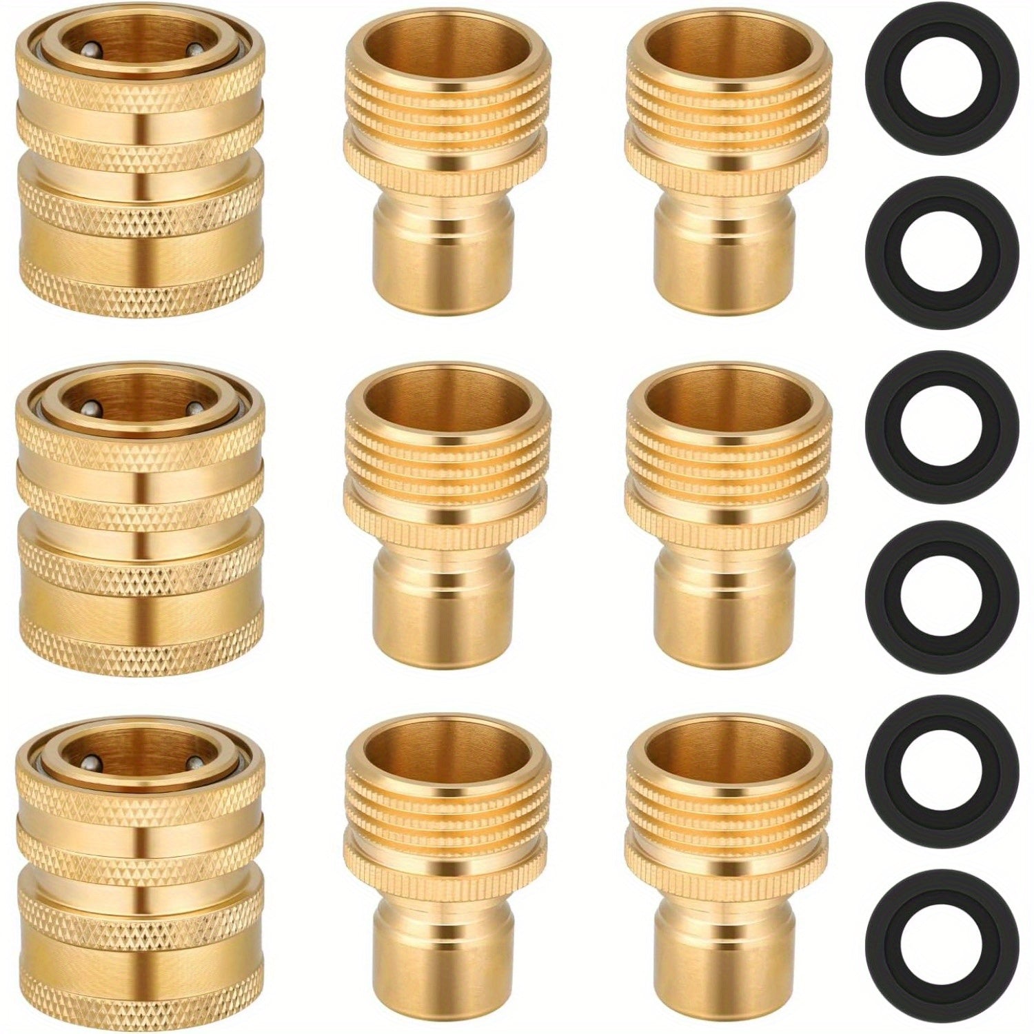 TEMU Garden Hose Quick Connect Kit, 3- 4" Gth Solid Brass Water Hose Connector, Watering Hose Thread Fittings With 6 Hose Washers