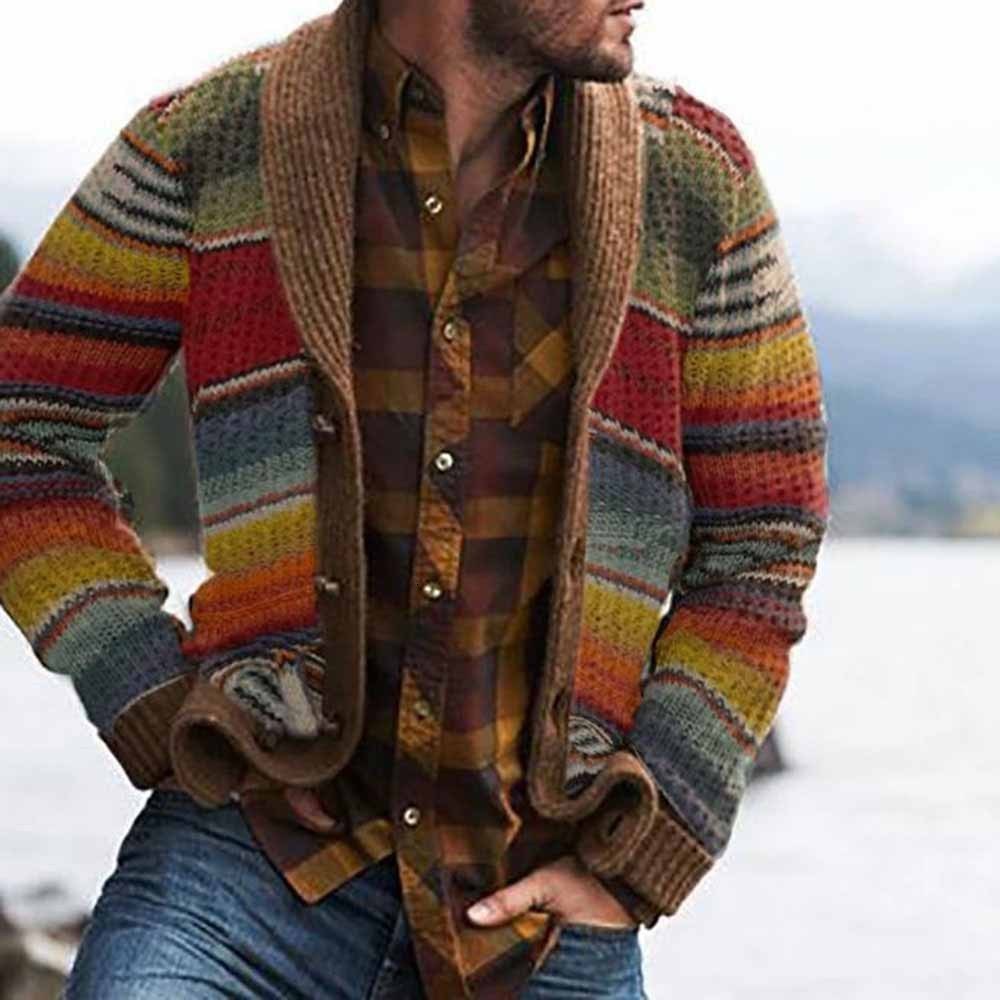 Mens Knitted Rainbow Sweater Mens Color Block Knitted Cardigan Rainbow Sweater Outerwear 230923