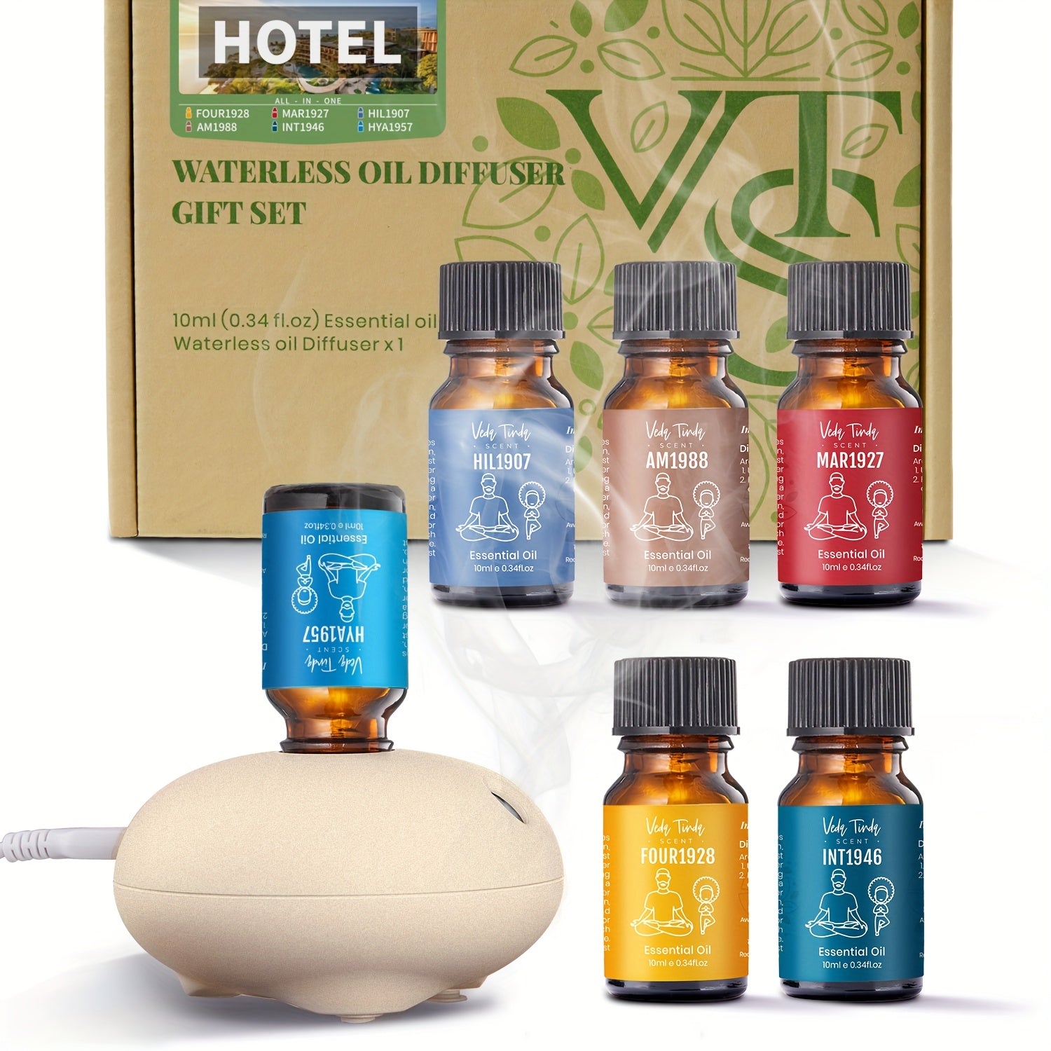 TEMU Vts Hotel Scented Essential Oils Set With Waterless Oil Diffuser - Luxury 5-star , 6 For Home & Hotel Use, Air Freshener Room Diffuser,