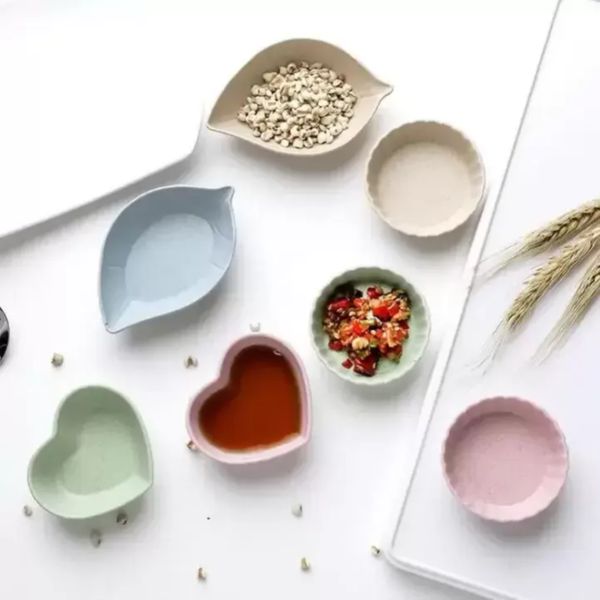 4 Designs Seasoning Dishes Snack Plate Salt Vinegar Soy Sauce Saucer Condiment Containers Degradation Wheat Straw Bowl FY5628