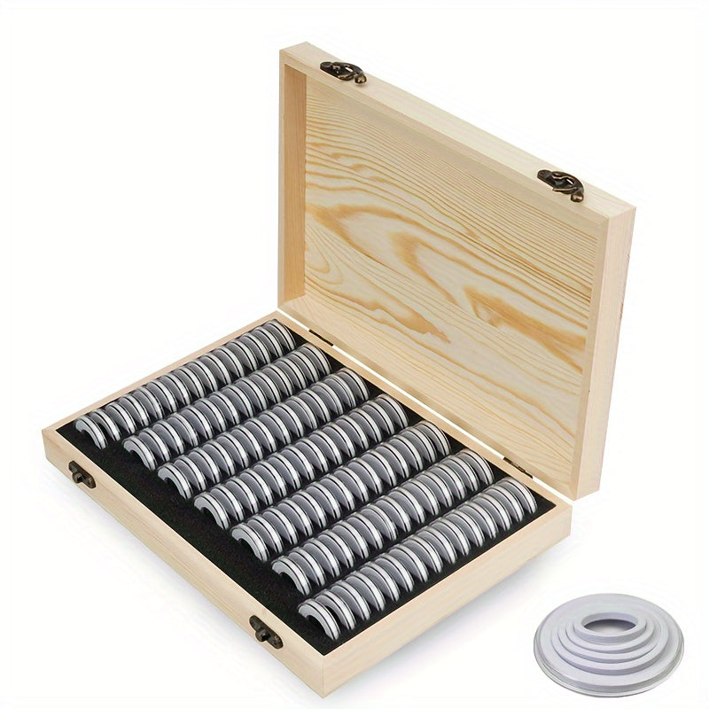 TEMU 100pcs Wooden Coin Collection Display Case With 1pc Protective Storage Box - Organizer For Commemorative And Collectible , , Capsule Holders