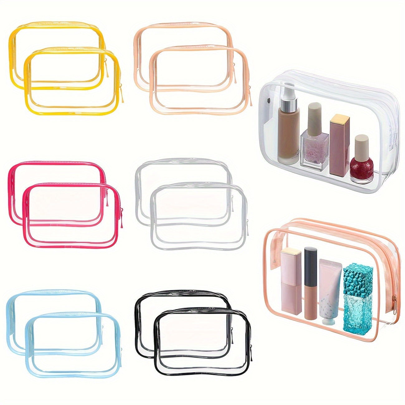 TEMU 12pcs Transparent Pvc Zipper Bag 7.09*4.72*2.36inch Portable Waterproof Bag Storage Bag Suitable For Household Items Storage Makeup Brush Towel