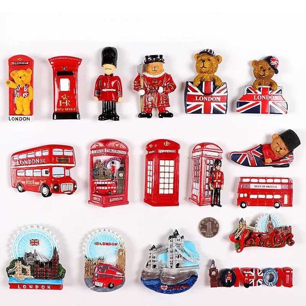 UK Creative Refrigerator World London Tourist Souvenirs Bear Phone Booth Bus Landmark Building Fridge Magnet Sticker DecorationM240808