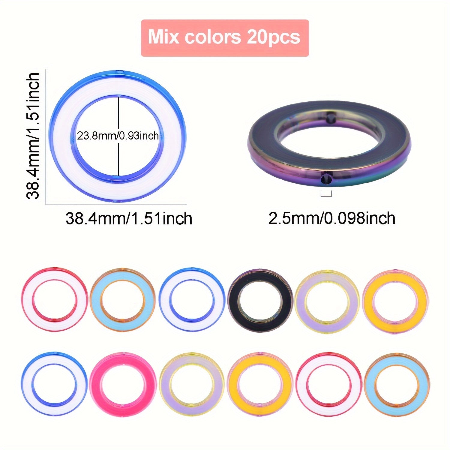 TEMU 20pcs Ring Beads Acrylic Beads Diy Pens Keychain, Used To Making Jewelry Diy Necklace Pendant Phone School Opening Gift Gift In Valentine's Day