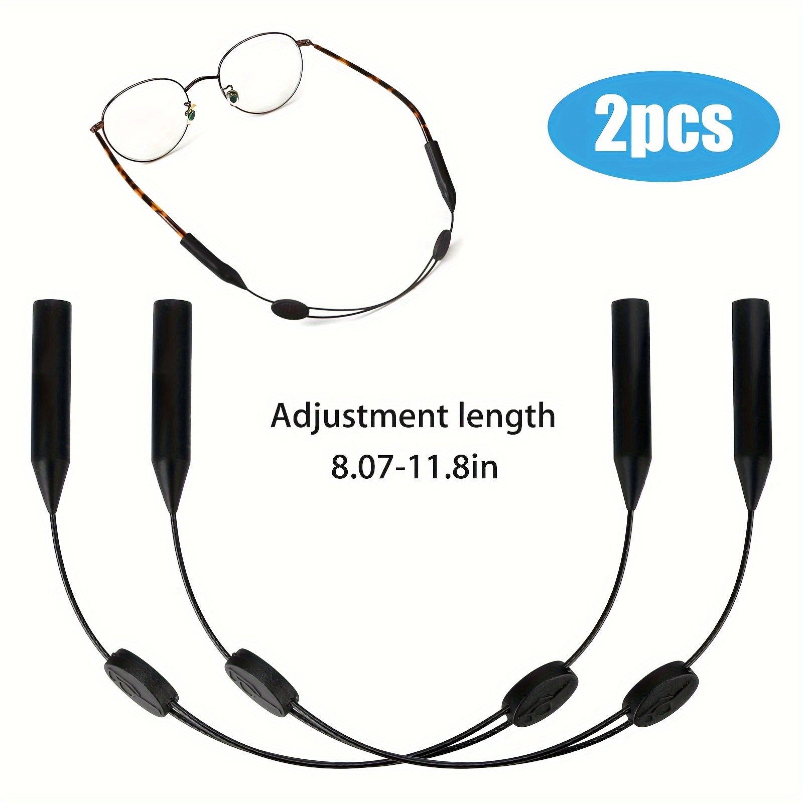 TEMU 2pcs Adjustable Glasses Straps - Secure Eyeglass & Fashion Glasses Holders With Adjustable Neck Cord, Anti-slip Grip, Compatible With Reading