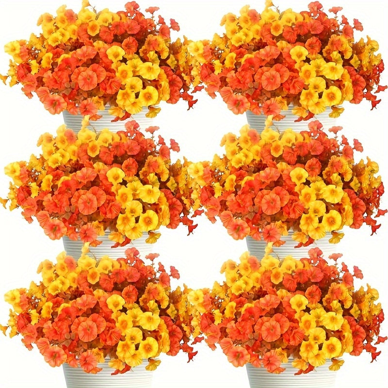 TEMU 6 Bundles Of Artificial Fall Flowers - Vivid Orange And Yellow Artificial Floral Arrangement In White Vase, Thanksgiving, Halloween,