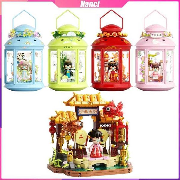 Blocks Nanci Building Blocks Night Lights Pavilions Desktop Decoration Puzzle Assembling Model Toys Birthday Gifts for Boys and Girls S24122