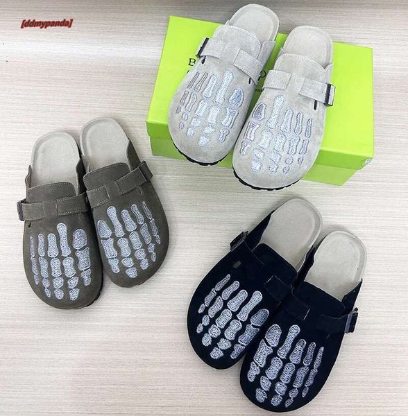 2025 bone embroidered flat shoes, fashionable women&#039;s slippers, new niche design, casual and comfortable, wearing with toe caps ddmypan