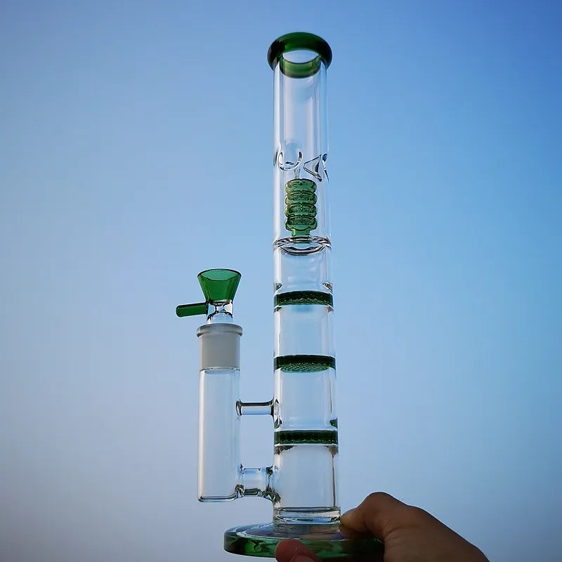 Straight Tube Glass Bong Triple Dab Rig Birdcage Perc Hookahs Water Pipes Oil Rigs Bongs For Smoking With Banger Bowl HR316 vs halloween bong mask b