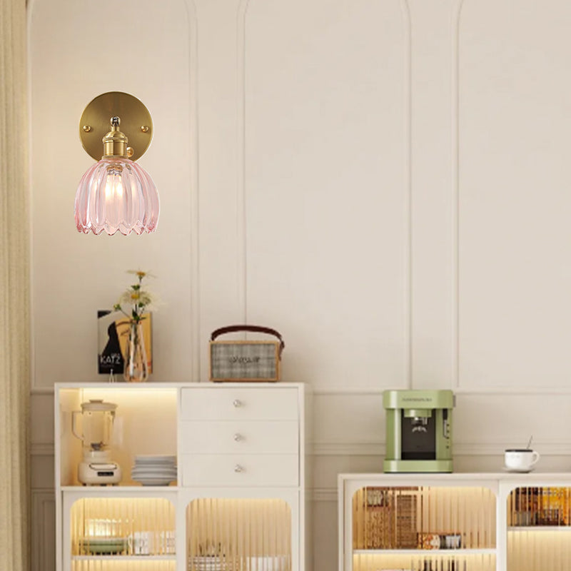 Small Pumpkin Glass Wall Light with Bronze Switch for Bedroom Bedroom wall light