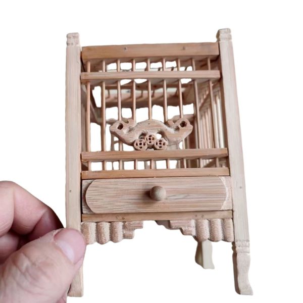 Handmade Wood Carved Cricket Cage - Artisanal Grasshopper Enclosure with Mortise & Tenon Construction