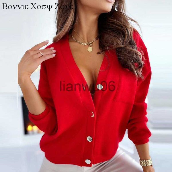 Women&#039;s Blouses Shirts Women V neck Plain Button Design Long Sleeve Cardigan Bloouse Causal Top J230802