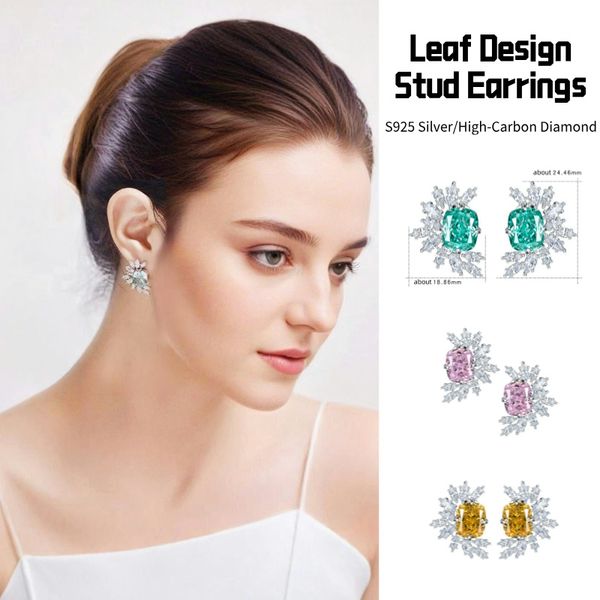 S925 Sterling Silver Leaf Design Stud Earrings Elegant Style Luxury High-carbon Diamond Earrings Ladies&#039; Jewelry Women&#039;s Jewellery