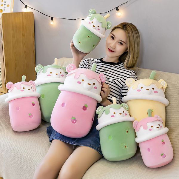 25-30-40cm Cute Cartoon Milk Tea Bear Bubble Tea Cup Shaped Pillow Plush Toys Real-life Stuffed Soft Back Cushion Funny Boba Food