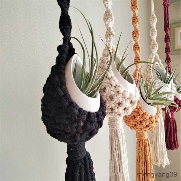 Planters Pots Colourful Macrame Wall Hanging Air Plant Holder Bohemian Style Planter Cotton Hand Weaving Flowerpot Net Bag For Home Decor R2