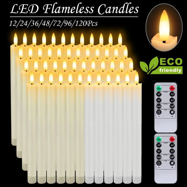 12-120 LED candles with remote flashing cone candles battery powered candles flameless tea lamp wedding candles 3D wick 240903