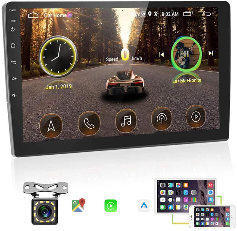 Android Double 10.1 inch Car Stereo Wireless Carplay Android auto 2G+32G Touch Screen Monitor Support Bluetooth, WiFi, GPS, FM, SWC + Rear Camera &