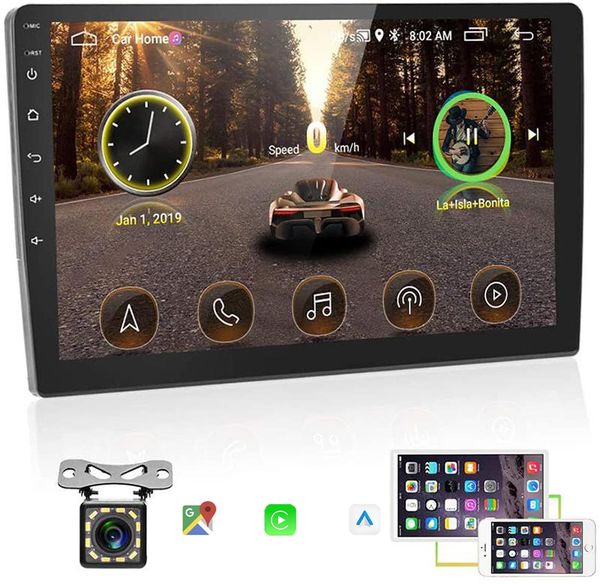 Android Double 10.1 inch Car Stereo Wireless Carplay Android auto 2G+32G Touch Screen Monitor Support Bluetooth, WiFi, GPS, FM, SWC + Rear C