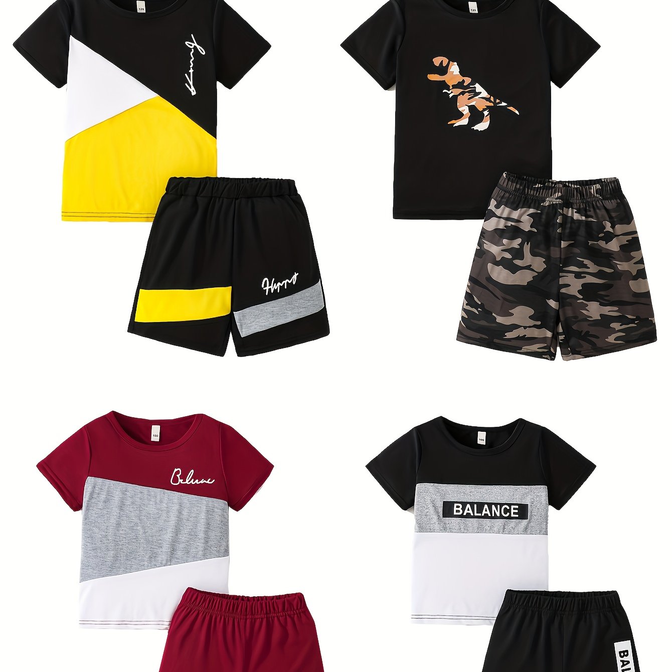 TEMU 8pcs Boys' Casual Fashion Set, 4 Shirts And 4 Shorts, Summer New Style Multi-piece Outfit, Outdoor