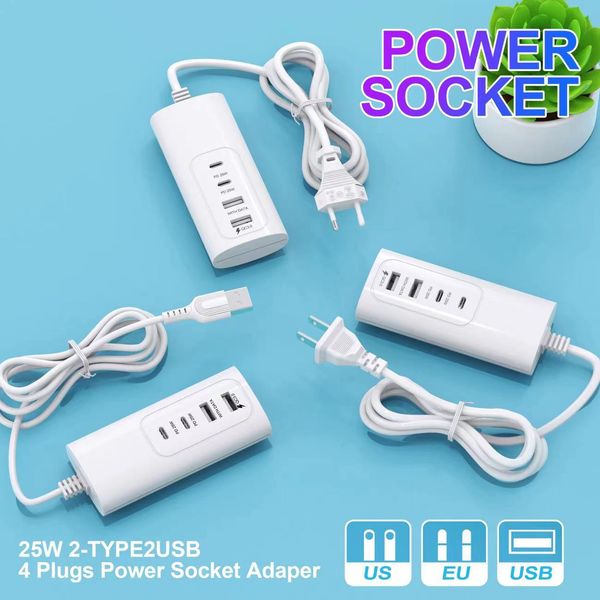 4A USB Plug US EU Multifunctional Multi-port Power Strip USB TYPE C PD 25w Fast Charger Phone Charging plug Electrical Socket