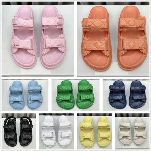 2024 Designer calfskin dad slippers sandals rubber thick soled fabric summer letter platform flats Wedge Diamond Buckle Sandal Slip On Ankle