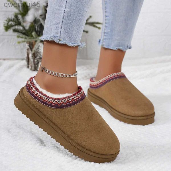 Boots Snow boots womens winter new item cashmere warm thick sole without heels half cut cotton shoes 22 H241106