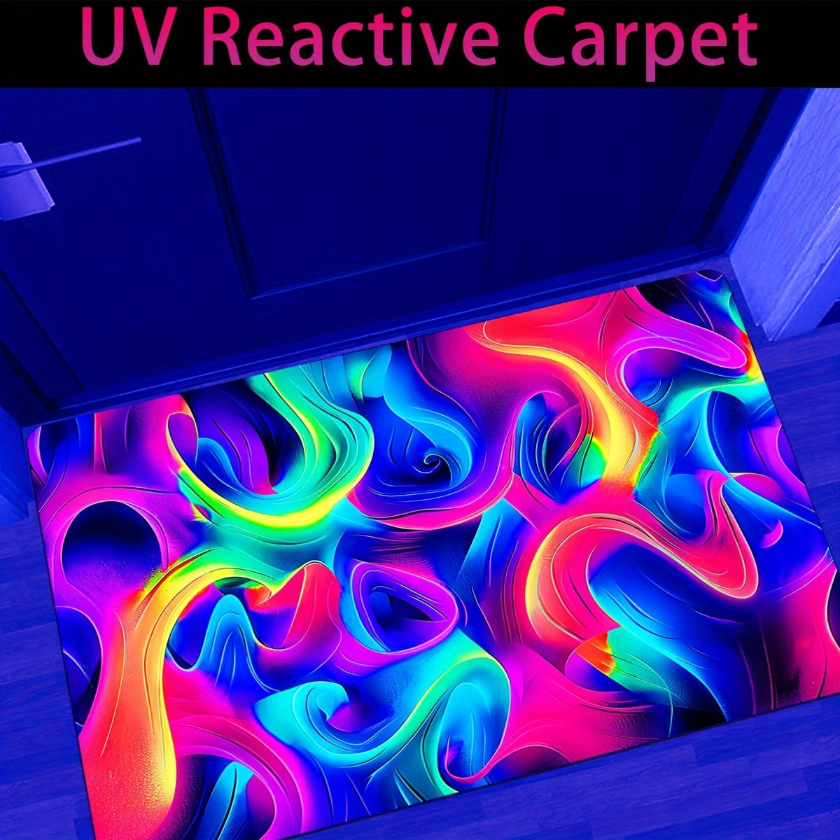 TEMU Uv-reactive -the-dark Flannel Rug With Modern Abstract Art Design - Non-slip Machine Washable Area Carpet For Gaming Room, Bedroom, Living Room,