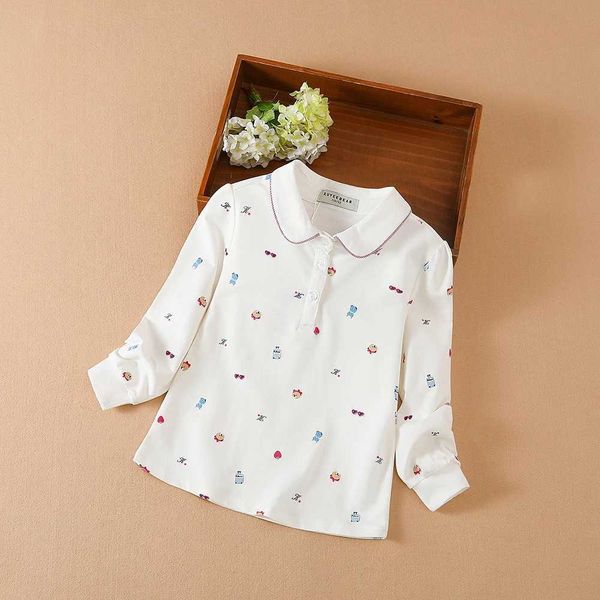 Girls polo shirt childrens top collar autumn long sleeved cotton shirt childrens daily casual clothing 4-12T W240806